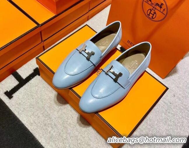 Sophisticated Hermes Pairs Loafer in Calfskin Baby Blue/Brown 0611070