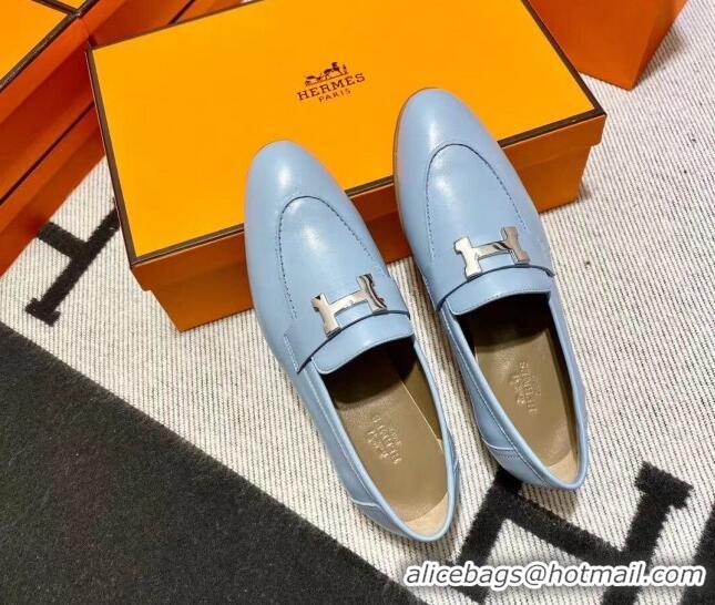 Sophisticated Hermes Pairs Loafer in Calfskin Baby Blue/Brown 0611070