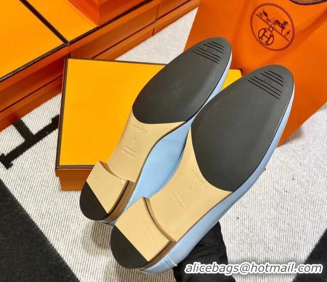 Sophisticated Hermes Pairs Loafer in Calfskin Baby Blue/Brown 0611070