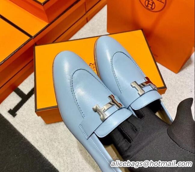 Sophisticated Hermes Pairs Loafer in Calfskin Baby Blue/Brown 0611070