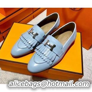 Duplicate Hermes Royal Loafer in Calfskin Baby Blue/Brown 611071