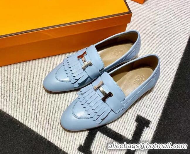 Duplicate Hermes Royal Loafer in Calfskin Baby Blue/Brown 611071