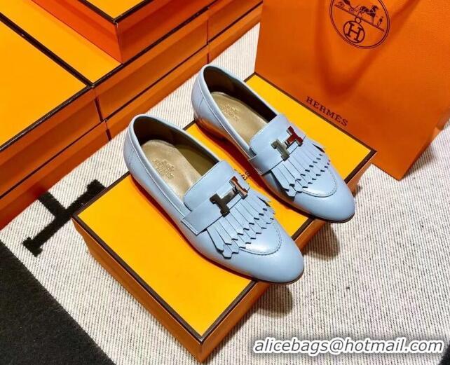 Duplicate Hermes Royal Loafer in Calfskin Baby Blue/Brown 611071