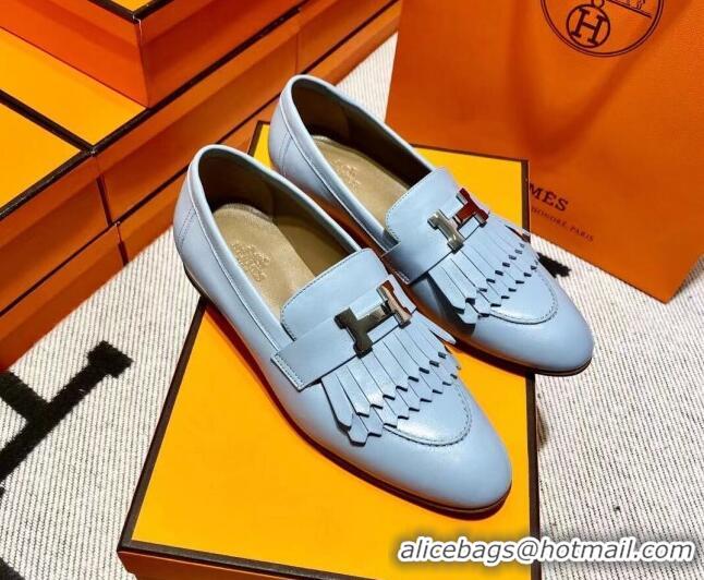 Duplicate Hermes Royal Loafer in Calfskin Baby Blue/Brown 611071