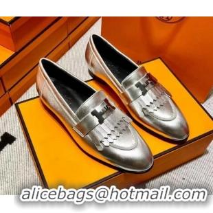 Lower Price Hermes Royal Loafer in Calfskin Silver 611072