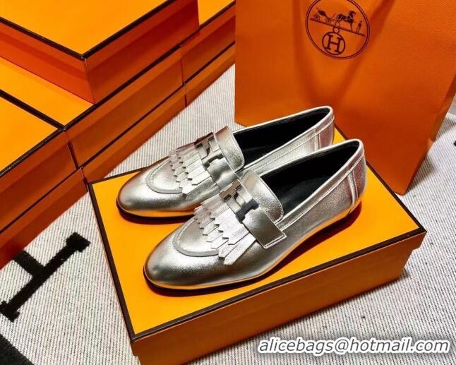 Lower Price Hermes Royal Loafer in Calfskin Silver 611072