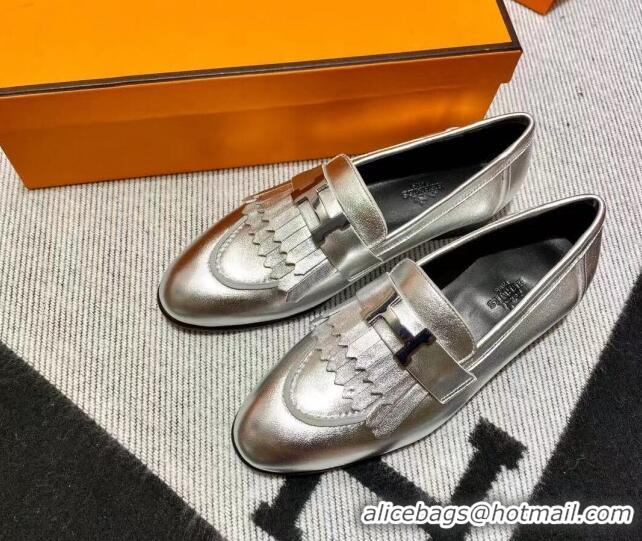 Lower Price Hermes Royal Loafer in Calfskin Silver 611072