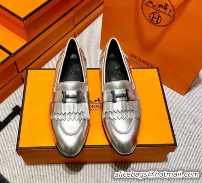 Lower Price Hermes Royal Loafer in Calfskin Silver 611072