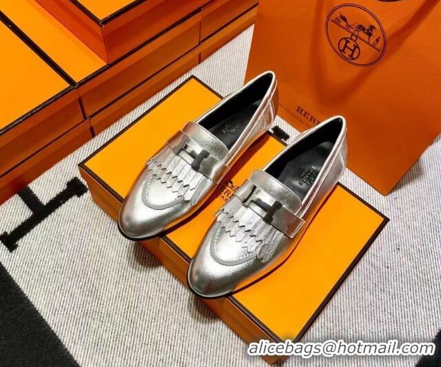 Lower Price Hermes Royal Loafer in Calfskin Silver 611072