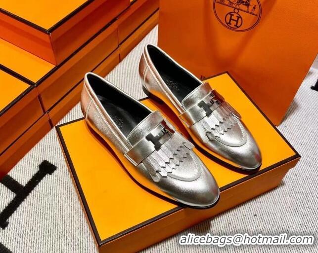 Lower Price Hermes Royal Loafer in Calfskin Silver 611072