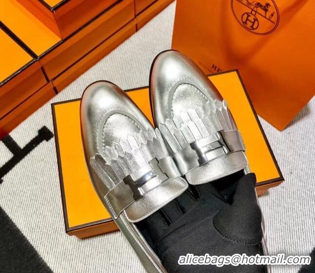 Lower Price Hermes Royal Loafer in Calfskin Silver 611072