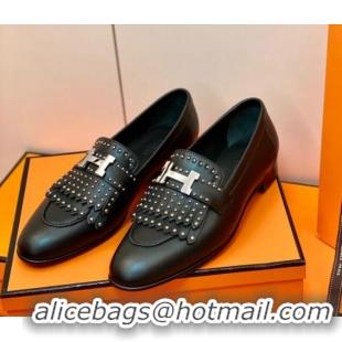 Fashion Hermes Royal Loafer in Calfskin Black/Studs 611085