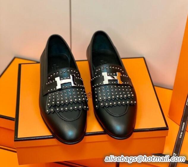 Fashion Hermes Royal Loafer in Calfskin Black/Studs 611085