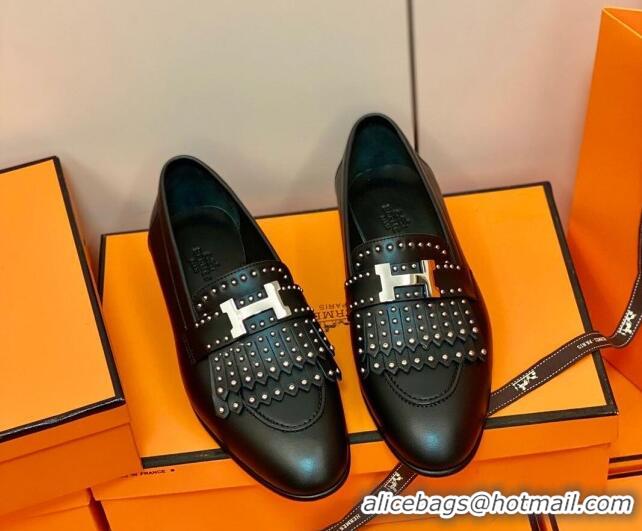 Fashion Hermes Royal Loafer in Calfskin Black/Studs 611085