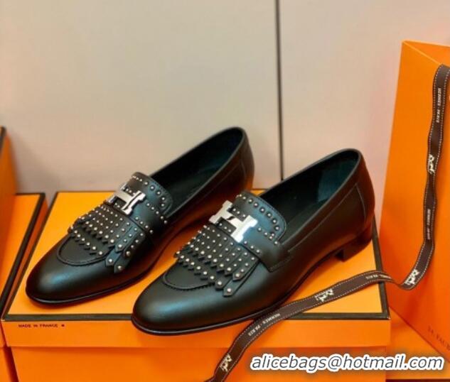 Fashion Hermes Royal Loafer in Calfskin Black/Studs 611085