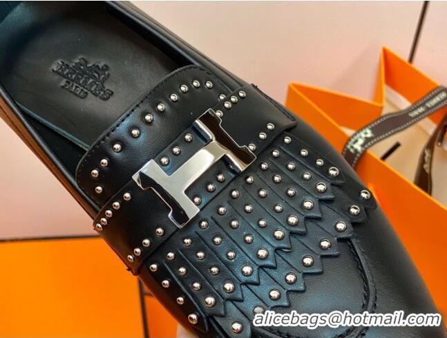 Fashion Hermes Royal Loafer in Calfskin Black/Studs 611085