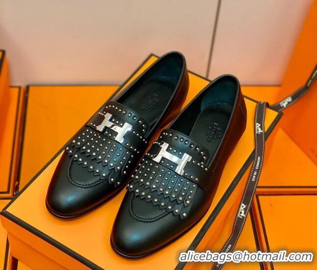 Fashion Hermes Royal Loafer in Calfskin Black/Studs 611085