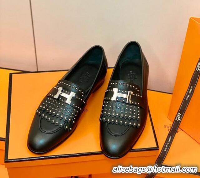 Fashion Hermes Royal Loafer in Calfskin Black/Studs 611085