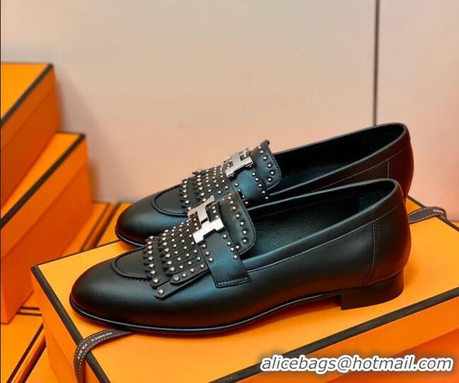 Fashion Hermes Royal Loafer in Calfskin Black/Studs 611085