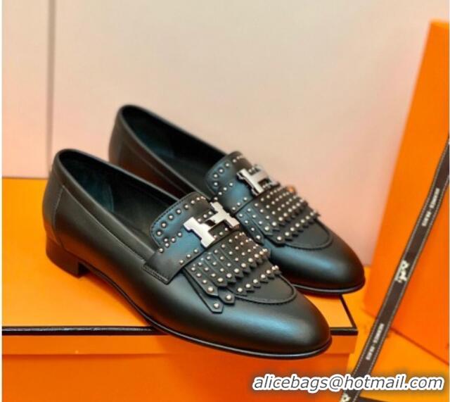 Fashion Hermes Royal Loafer in Calfskin Black/Studs 611085