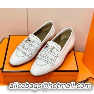 Duplicate Hermes Royal Loafer in Calfskin White/Studs 611086