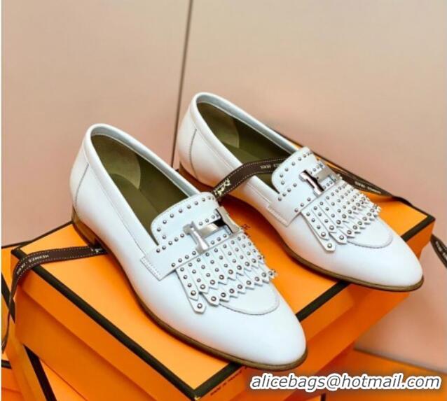 Duplicate Hermes Royal Loafer in Calfskin White/Studs 611086