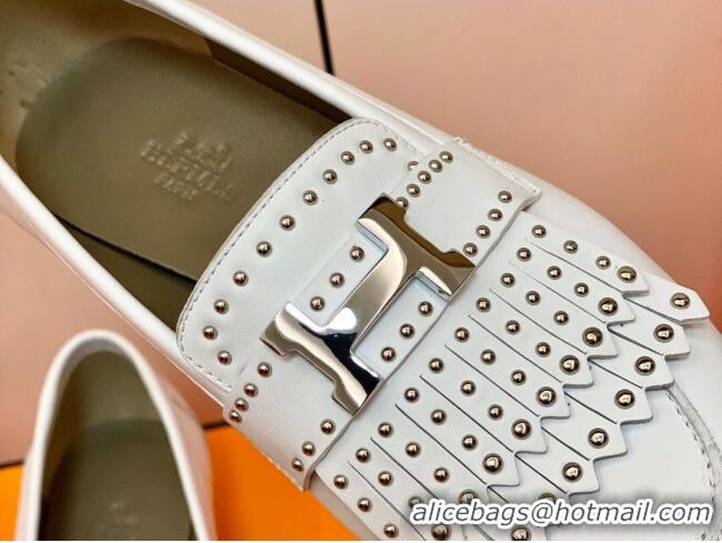 Duplicate Hermes Royal Loafer in Calfskin White/Studs 611086