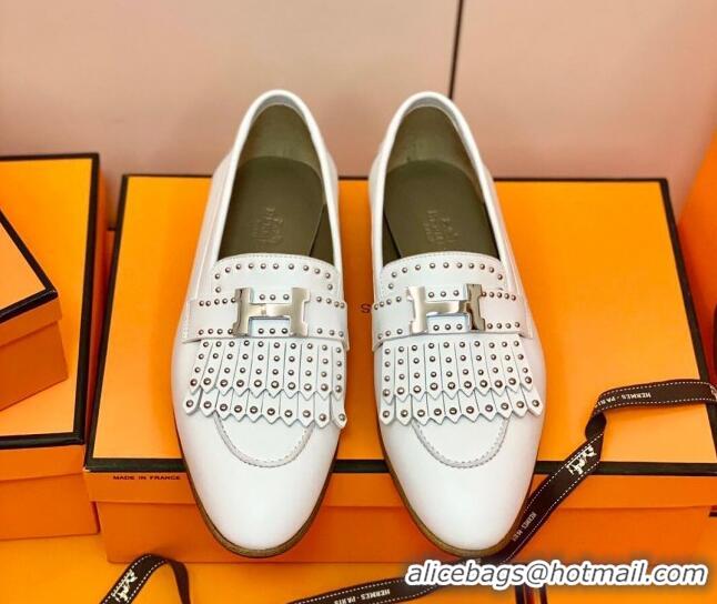 Duplicate Hermes Royal Loafer in Calfskin White/Studs 611086