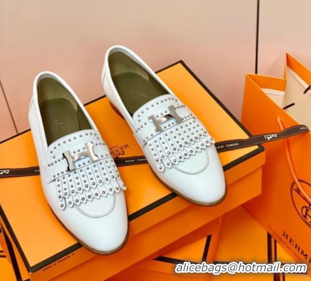 Duplicate Hermes Royal Loafer in Calfskin White/Studs 611086