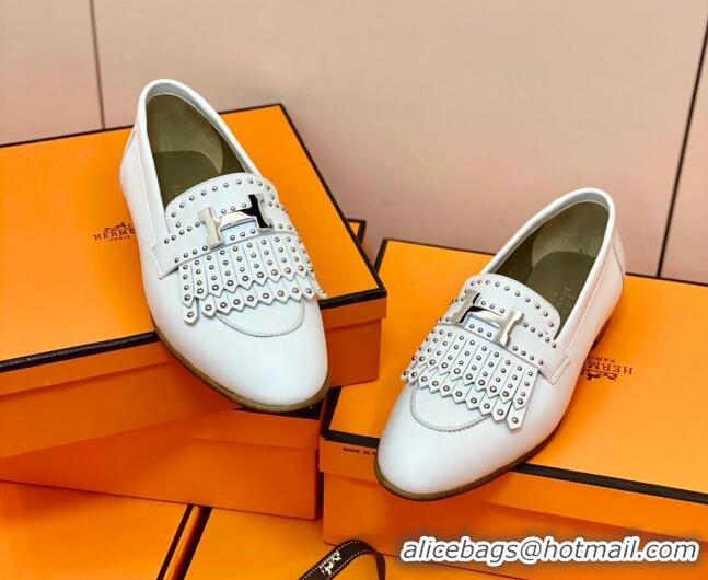 Duplicate Hermes Royal Loafer in Calfskin White/Studs 611086