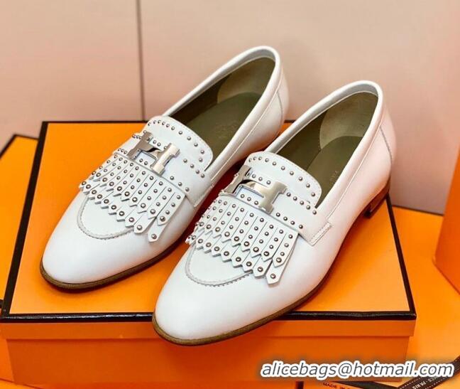 Duplicate Hermes Royal Loafer in Calfskin White/Studs 611086