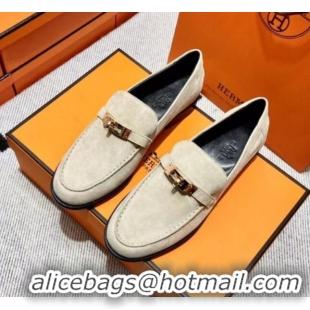 Luxury Hermes Destin Loafer in Suede Grey 0611088