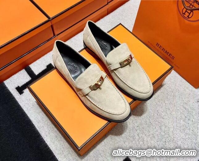 Luxury Hermes Destin Loafer in Suede Grey 0611088