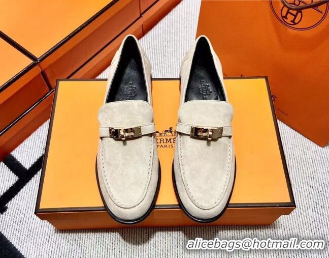 Luxury Hermes Destin Loafer in Suede Grey 0611088