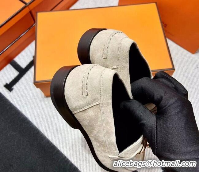 Luxury Hermes Destin Loafer in Suede Grey 0611088