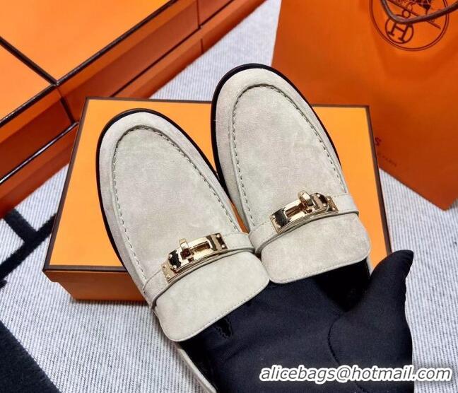 Luxury Hermes Destin Loafer in Suede Grey 0611088