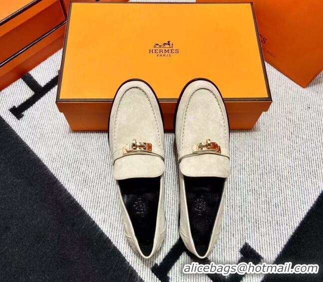 Luxury Hermes Destin Loafer in Suede Grey 0611088