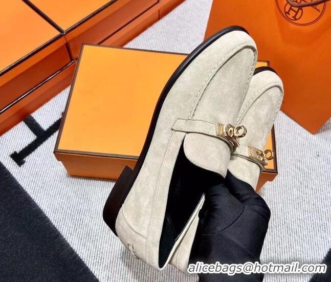 Luxury Hermes Destin Loafer in Suede Grey 0611088