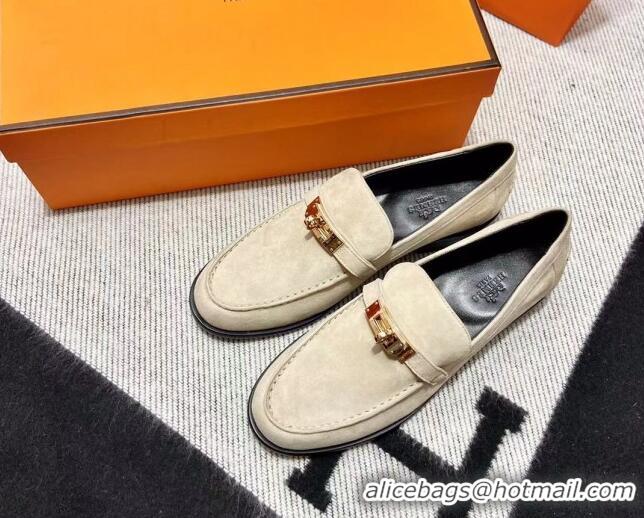 Luxury Hermes Destin Loafer in Suede Grey 0611088