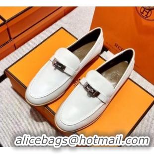 Best Grade Hermes Destin Loafer in Calfskin White 611089