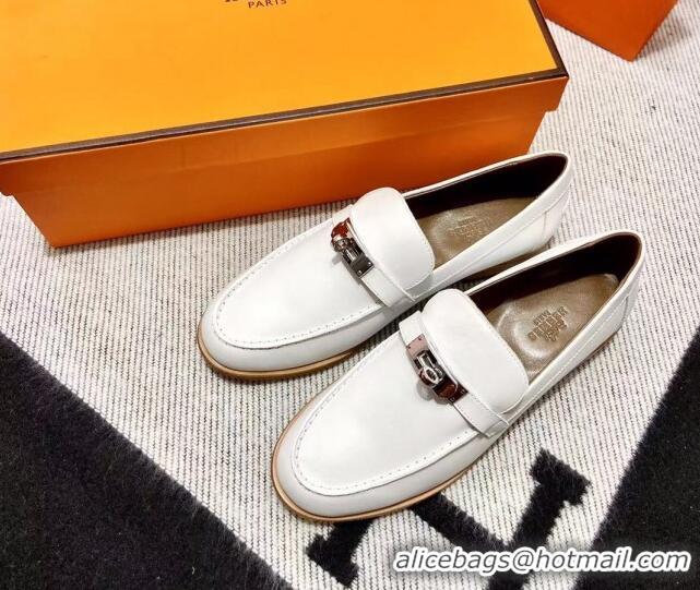 Best Grade Hermes Destin Loafer in Calfskin White 611089