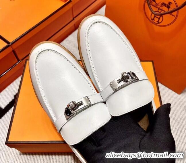 Best Grade Hermes Destin Loafer in Calfskin White 611089