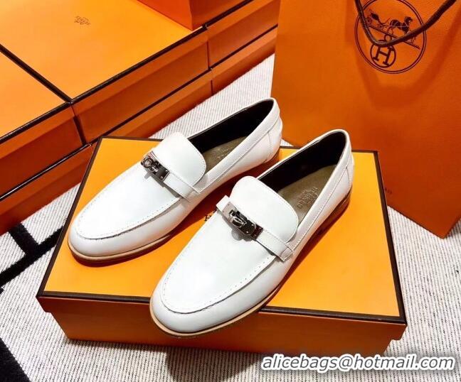 Best Grade Hermes Destin Loafer in Calfskin White 611089