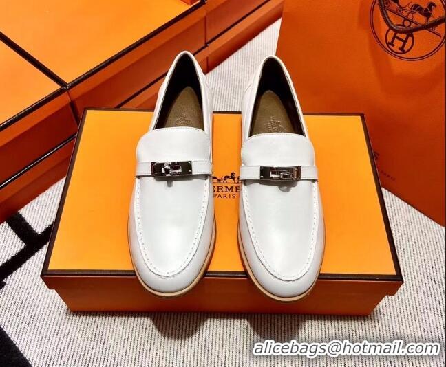 Best Grade Hermes Destin Loafer in Calfskin White 611089