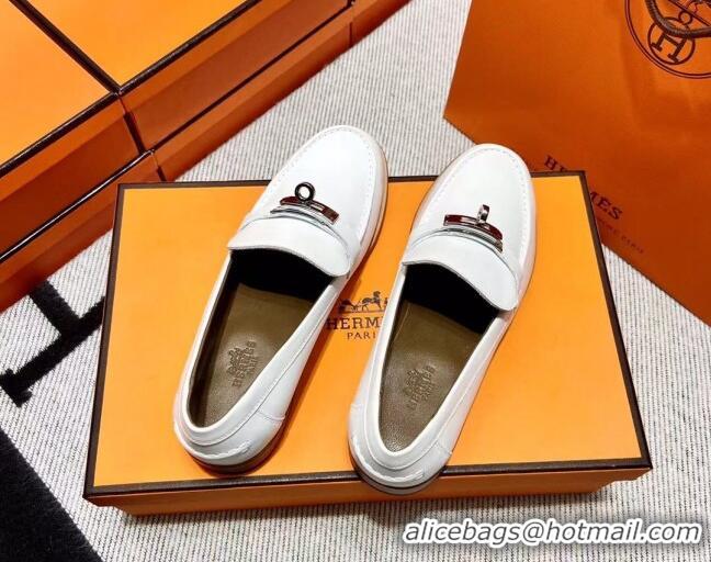 Best Grade Hermes Destin Loafer in Calfskin White 611089