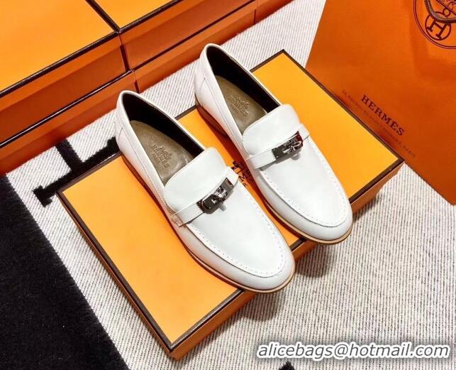 Best Grade Hermes Destin Loafer in Calfskin White 611089