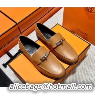 Duplicate Hermes Destin Loafer in Calfskin Brown 611091