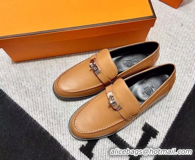 Duplicate Hermes Destin Loafer in Calfskin Brown 611091