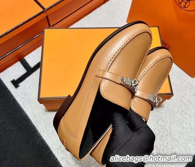 Duplicate Hermes Destin Loafer in Calfskin Brown 611091