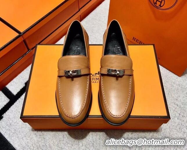 Duplicate Hermes Destin Loafer in Calfskin Brown 611091